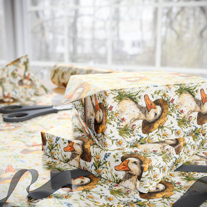 Wildflower and Goose Wrapping Paper for Baby Girl Gifts | Nature Themed Gift Wrap for New Moms and Baby Showers, Plant Moms gift wrap