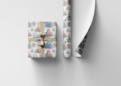 Boho Yoga Cats Wrapping Paper Roll with Namaste Elements, Gift Wrap for Teachers, Students, and Meditation Gifts #14