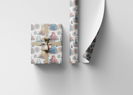 Boho Yoga Cats Wrapping Paper Roll with Namaste Elements, Gift Wrap for Teachers, Students, and Meditation Gifts #14