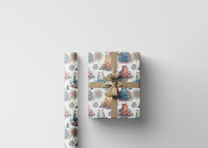 Boho Yoga Cats Wrapping Paper Roll with Namaste Elements, Gift Wrap for Teachers, Students, and Meditation Gifts #14