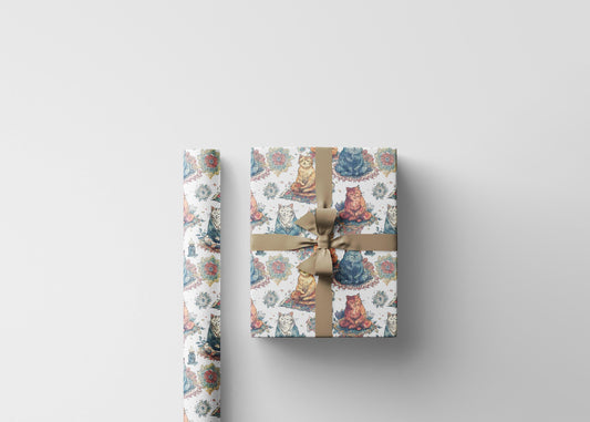 Boho Yoga Cats Wrapping Paper Roll with Namaste Elements, Gift Wrap for Teachers, Students, and Meditation Gifts #14