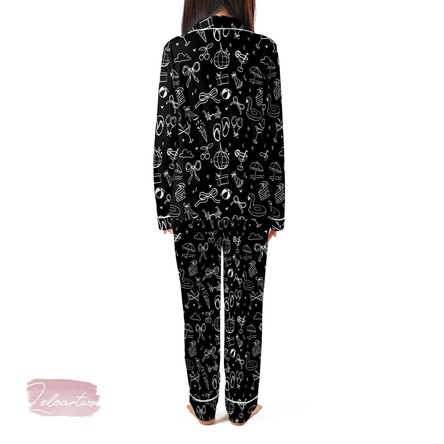 The Summer I Turned Set – Black Summer Icons Pajama Set with Pool Party & Beach Vibes, Cute Relaxed Fit Lounge Outfit