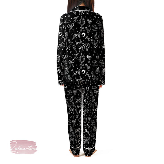 The Summer I Turned Set – Black Summer Icons Pajama Set with Pool Party & Beach Vibes, Cute Relaxed Fit Lounge Outfit