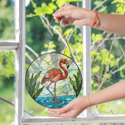 Pink Flamingo Stained Glass Suncatcher Window Decor for Nature Lovers Mothers Day Gift