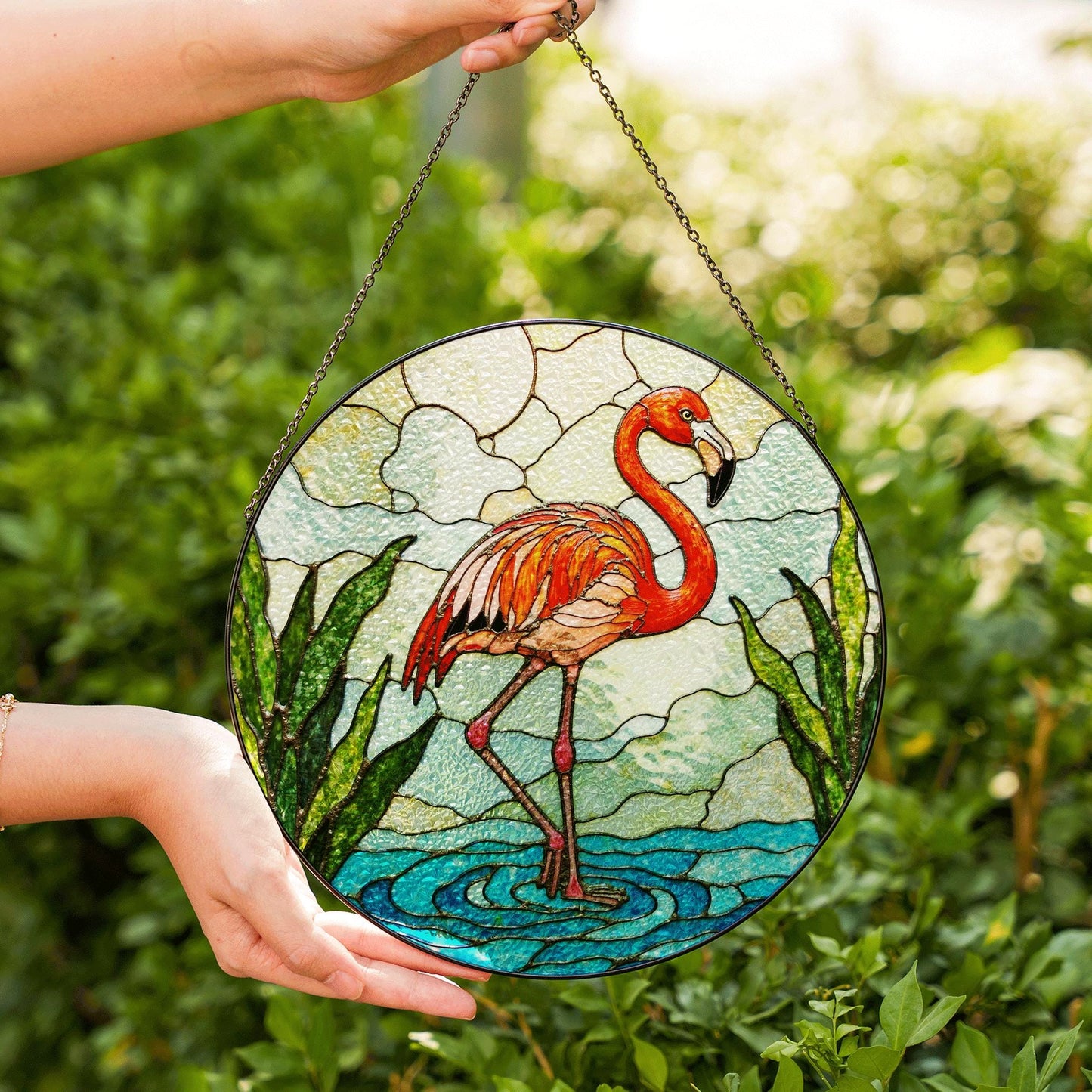 Pink Flamingo Stained Glass Suncatcher Window Decor for Nature Lovers Mothers Day Gift