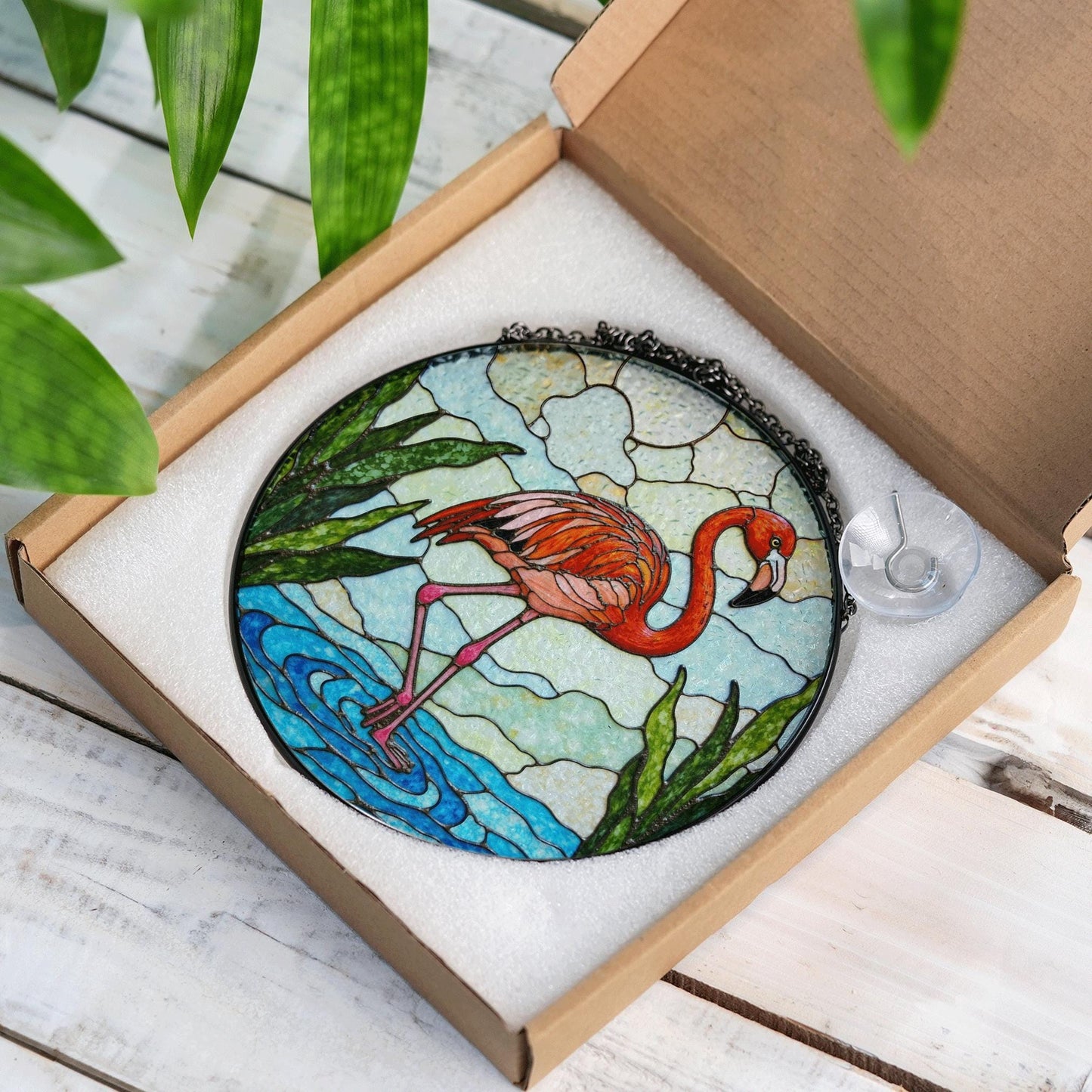 Pink Flamingo Stained Glass Suncatcher Window Decor for Nature Lovers Mothers Day Gift