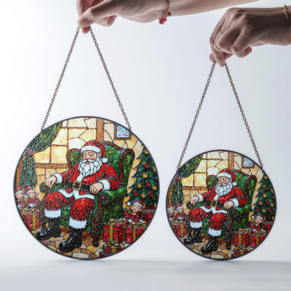 Santa Claus Christmas Window Suncatcher Stained Glass Ornament Holiday Decor Gift for Grandma Mom Friend