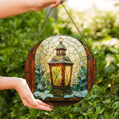 Snowy Lantern Stained Glass Window Suncatcher Winter Decor Christmas Gift for Mom or Holiday Gift for Her