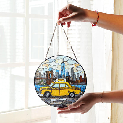 New York City Taxi Skyline Suncatcher Window Hanging Gift for Dad