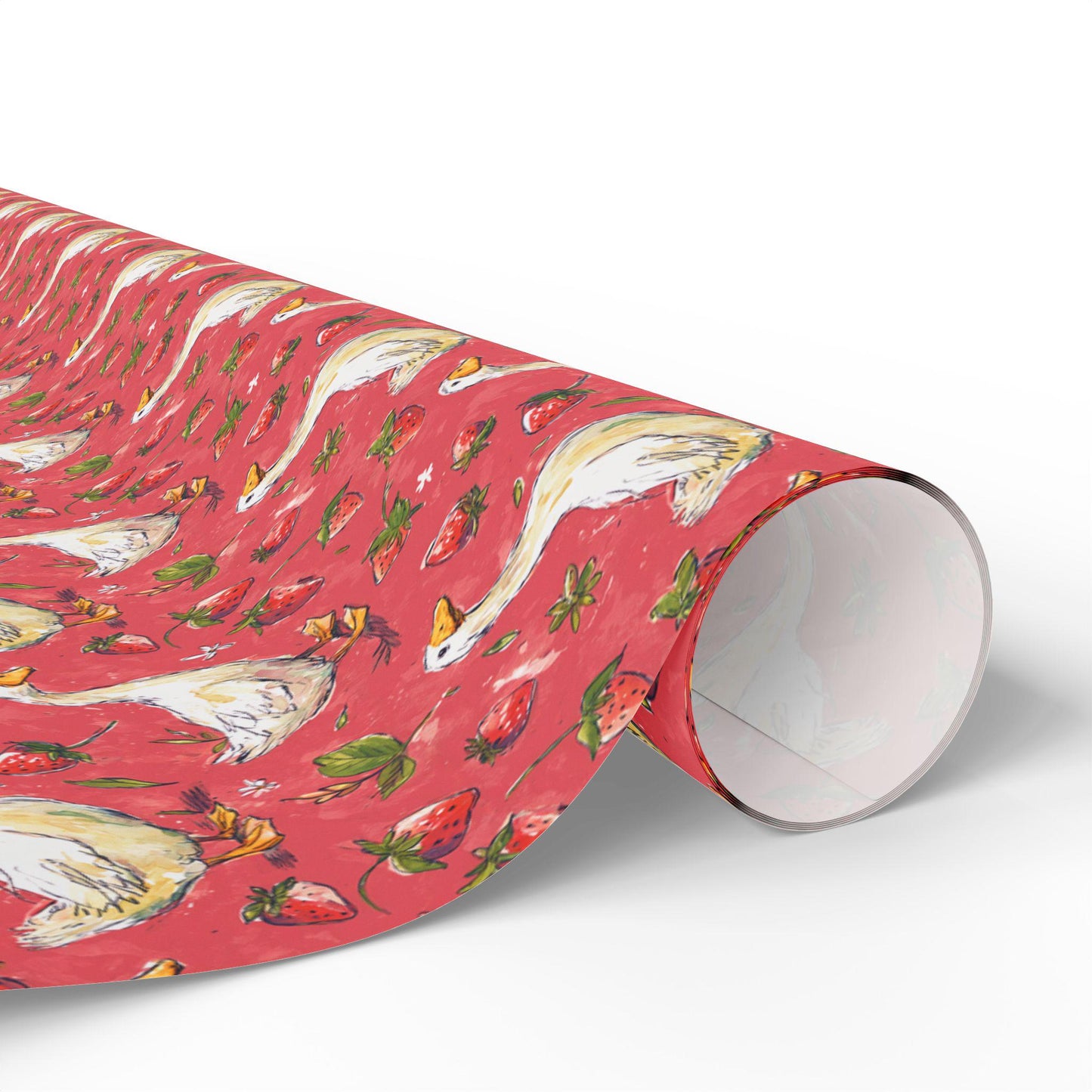 Strawberry Gooses Wrapping Paper for Little Girl Birthday | Adorable Berry Gift Wrap Sheets | Sweet Fruit Party Decor