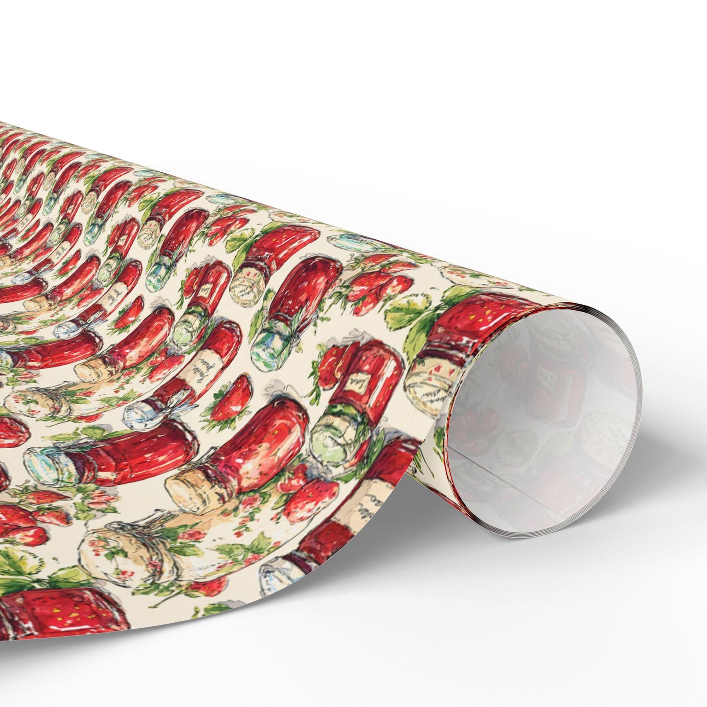 Rustic Strawberry Jam Gift Wrap for Mother's Day Presents | Cute Farmhouse Wrapping Paper for Homemade Jarred Gifts