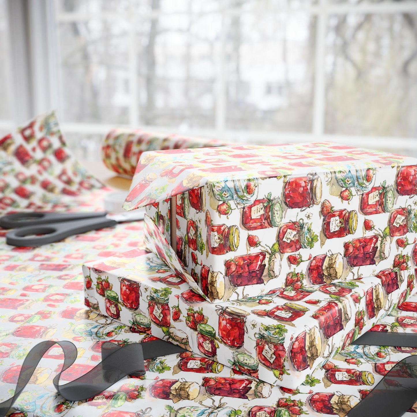Strawberry Jam Wrapping Paper for Wedding Favors | Farm to Table Inspired Gift Wrap for Guests | Rustic Bridal Shower Decor