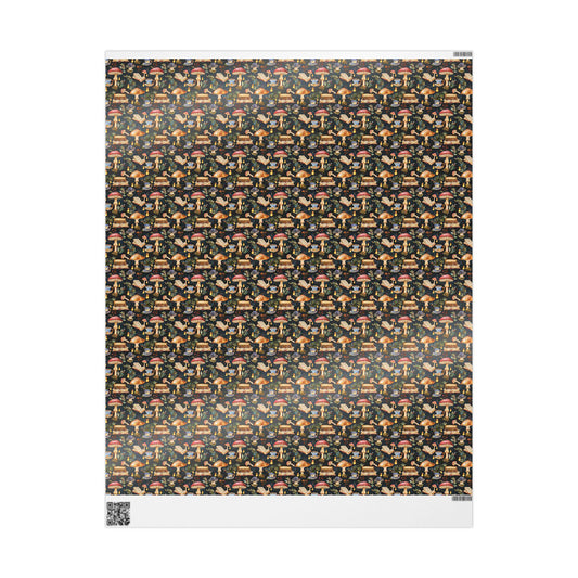 Whimsical Mushroom Wrapping Paper Roll for Autumn Fall Book lover Gifts, Dark academia Cottagecore Bookish Book club Packaging roll