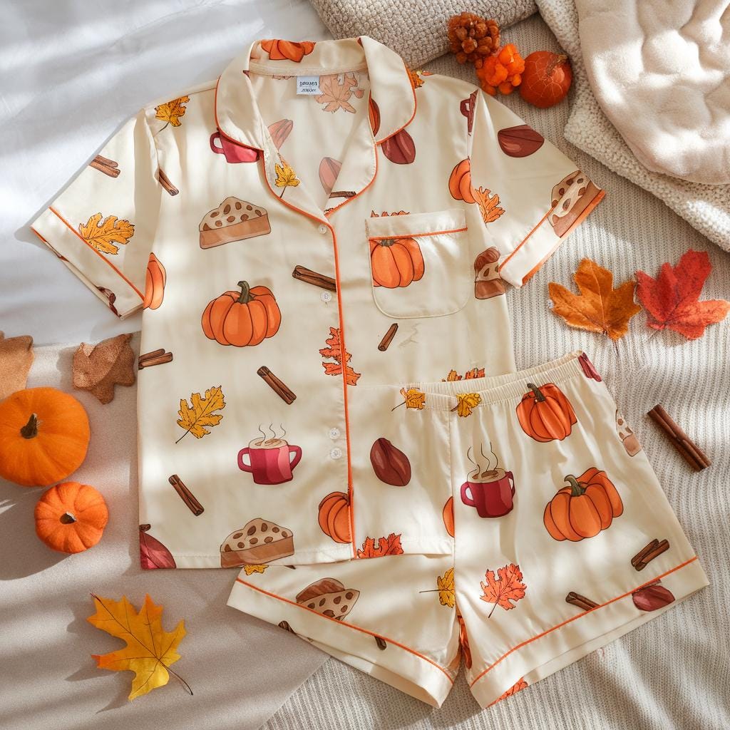 Cozy Fall Aesthetic Satin Pajamas, Halloween Pjs, Cozy Season Pjs, Autumn Pajamas, Fall Pajamas, Pumpkin Pajamas, Family Halloween Pyjamas