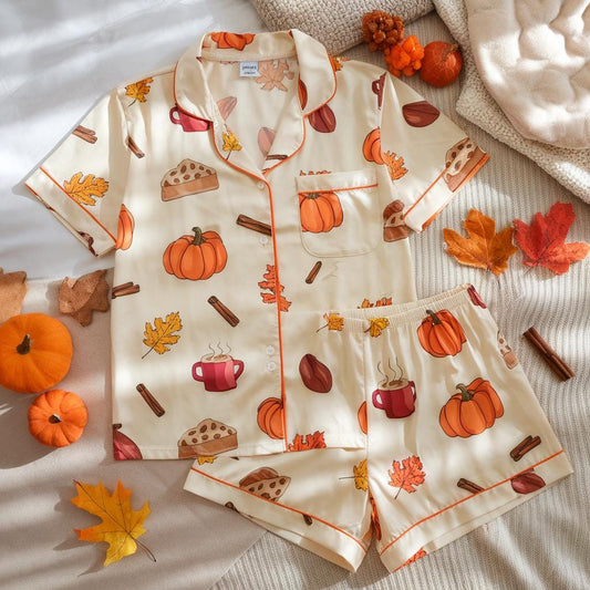 Cozy Fall Aesthetic Satin Pajamas, Halloween Pjs, Cozy Season Pjs, Autumn Pajamas, Fall Pajamas, Pumpkin Pajamas, Family Halloween Pyjamas