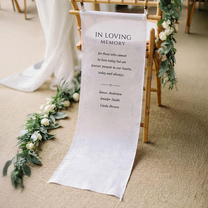 Loving Memory Wedding Sign, Personalized White Chair Banner, In Memory of Loved Ones, Wedding Aisle Sign, Remembrance Ceremony Decor