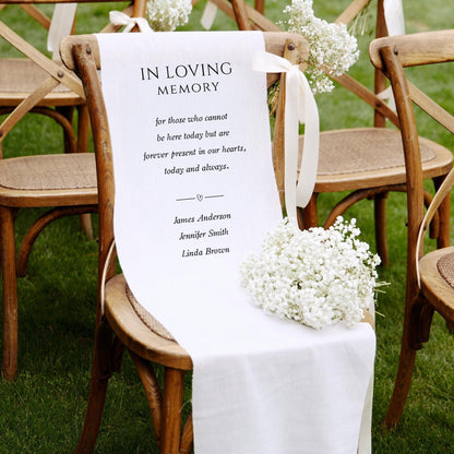 Loving Memory Wedding Sign, Personalized White Chair Banner, In Memory of Loved Ones, Wedding Aisle Sign, Remembrance Ceremony Decor