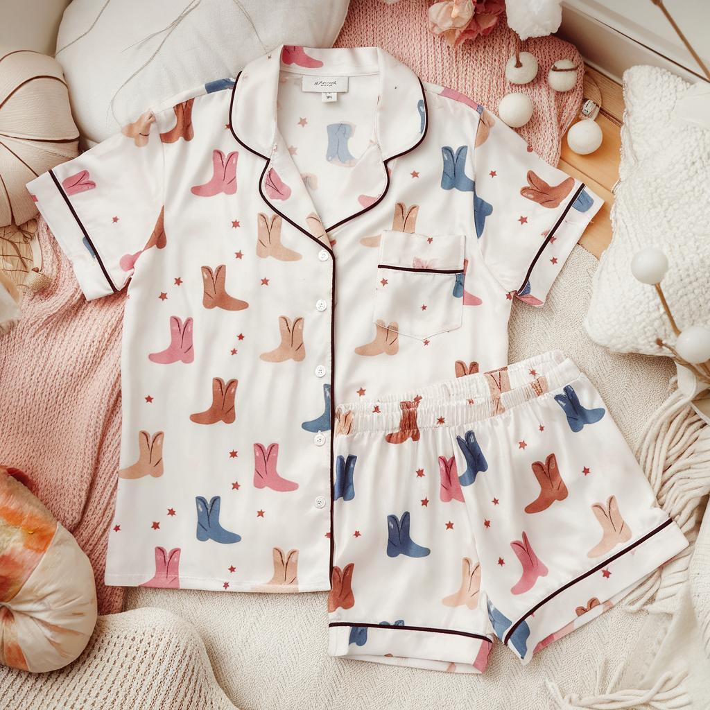 Cowboy Boots Satin Pajamas Set, Western Pattern Pajamas, Western Pajamas, Cowgirl Boot Pajama, Family Pyjamas, Womens Pajamas, Cowboyart Pjs