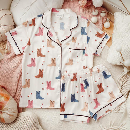 Cowboy Boots Satin Pajamas Set, Western Pattern Pajamas, Western Pajamas, Cowgirl Boot Pajama, Family Pyjamas, Womens Pajamas, Cowboyart Pjs