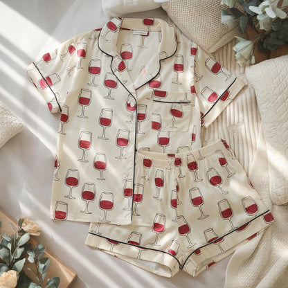 Champagne Satin Pajamas Set, Wine Themed Pajamas, Martini Pajama, Funny Alcohol Pajama, Family Pyjamas, Womens Pajama, Cocktail Party Pajama