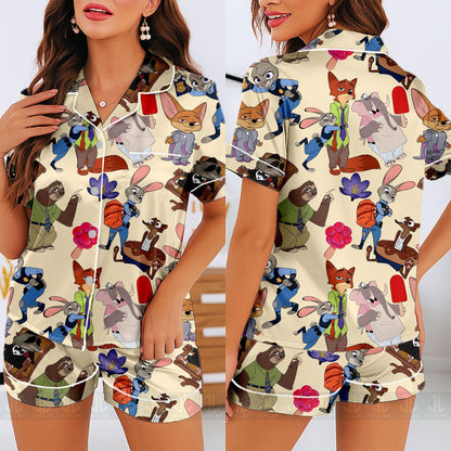 Zootopia Friends Unisex Satin Pajamas Set, Spooky Season Pajamas , Long Sleeve And Short Styles