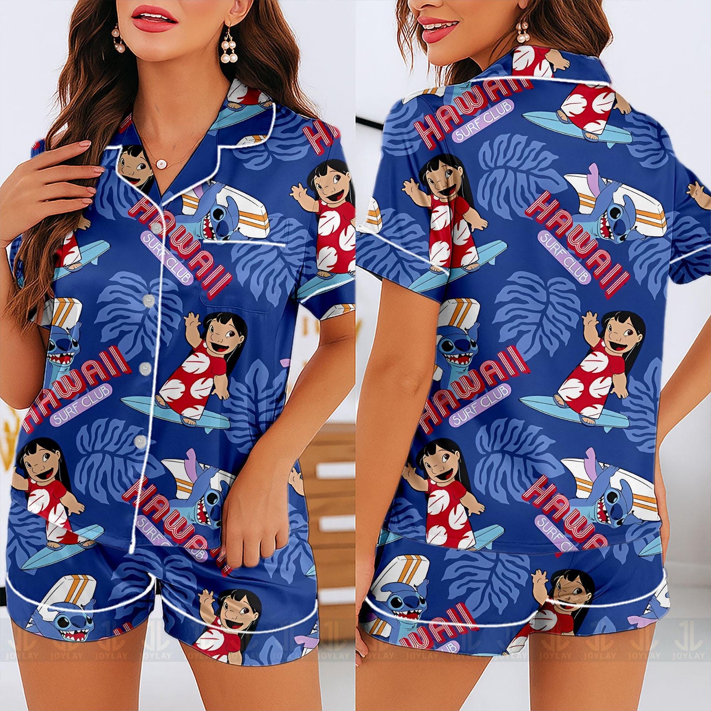 Stitch Lilo Aloha Unisex Satin Pajamas Set, Spooky Season Pajamas , Long Sleeve And Short Styles