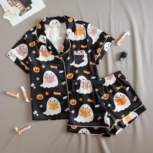 Ghost Reading Book Pajamas, Halloween Pjs, Cute Ghost Halloween Pajamas, Ghost Pjs, Pumpkin Pajamas Set, Spooky Season Gift, Pumpkin Ghost
