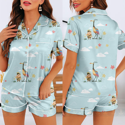 Russell Friend Up Movie Aloha Unisex Satin Pajamas Set, Spooky Season Pajamas , Long Sleeve And Short Styles