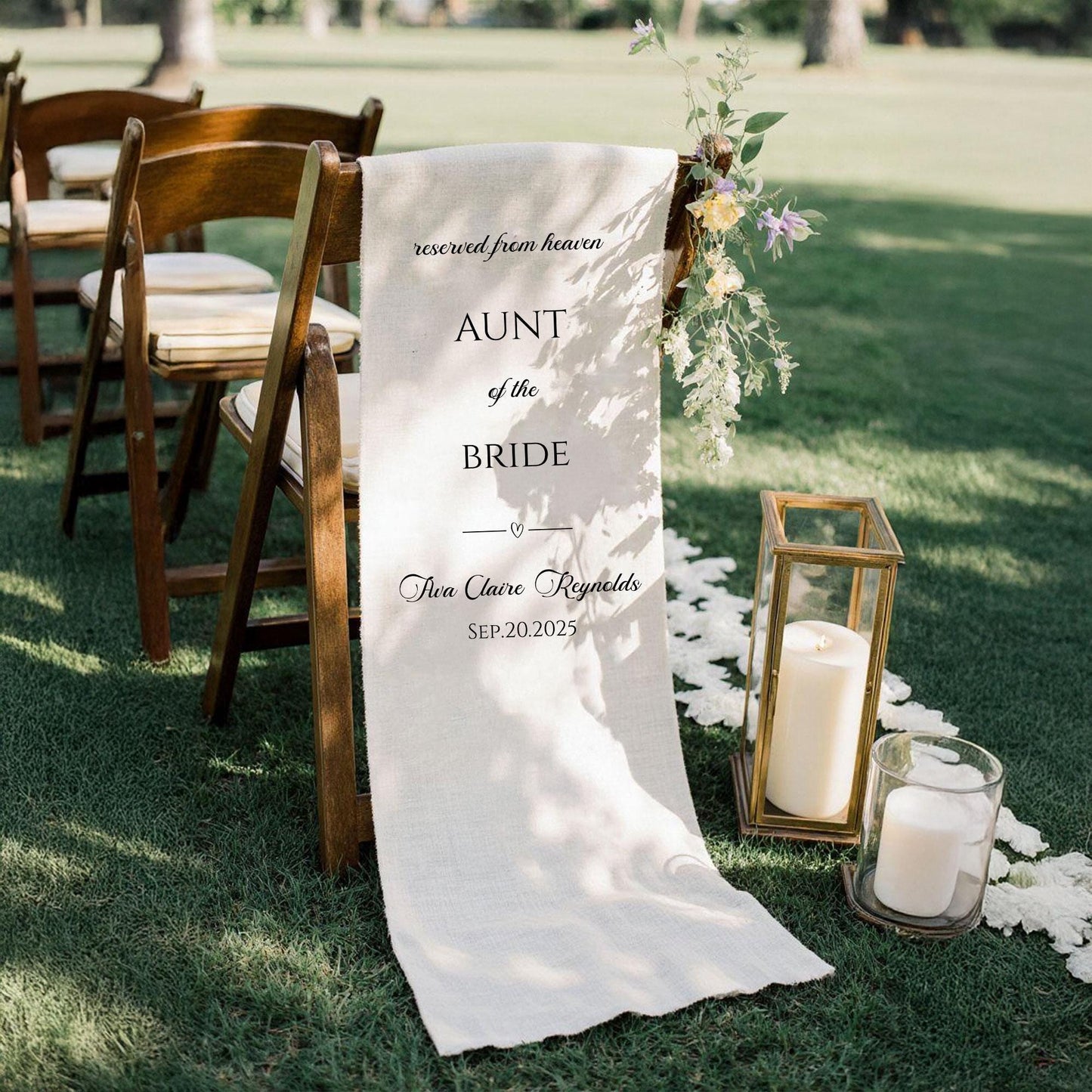 Custom Wedding Memorial Chair Banner – In Loving Memory Fabric Sign with Names Personalized Signage for Ceremony or Reception Wedding Gift