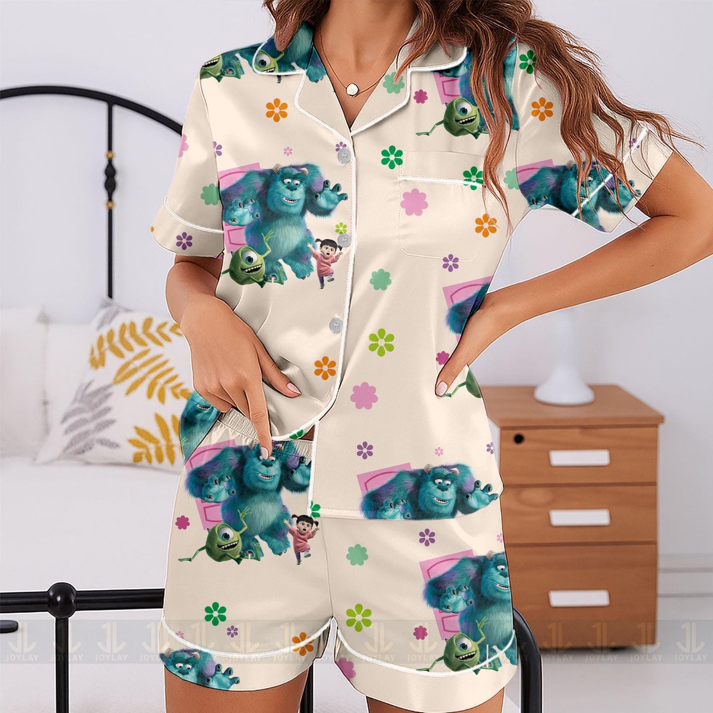 Monster Mike James Sullivan Unisex Satin Pajamas Set, Spooky Season Pajamas , Long Sleeve And Short Styles