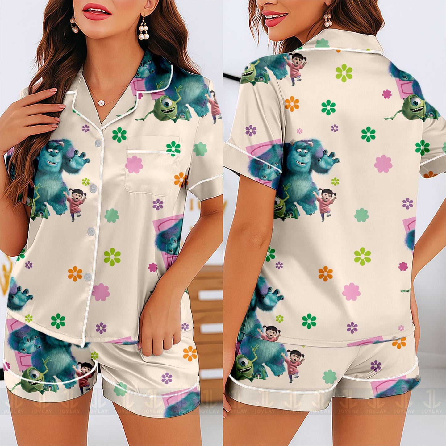 Monster Mike James Sullivan Unisex Satin Pajamas Set, Spooky Season Pajamas , Long Sleeve And Short Styles