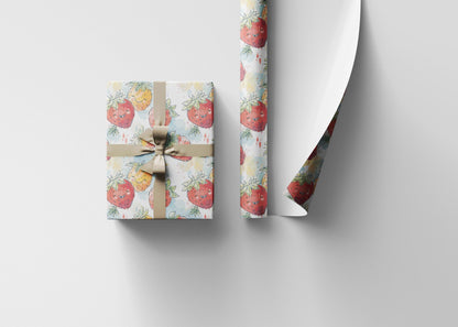 Cute Strawberry Gift Wrap for Kids' Birthday Presents | Fruit Themed Wrapping Paper for Girls | Fun Summer Party Decor