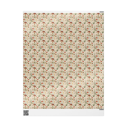 Mushroom Wrapping Paper Sheets for Cottagecore Gifts | Forest Toadstool Gift Wrap for Nature Lovers and Boho Packaging