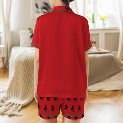 Krampus Satin Short Sleeves Pajama Set, The Krampus Christmas Women's Pajama Shorts Set