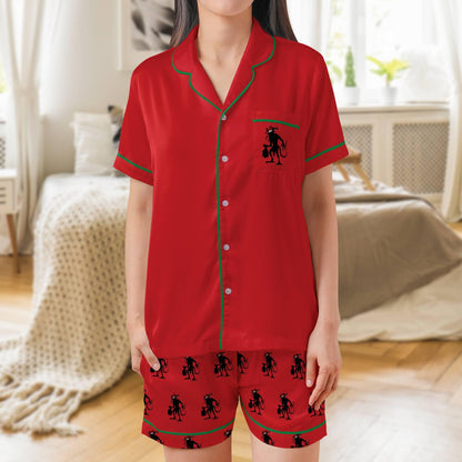 Krampus Satin Short Sleeves Pajama Set, The Krampus Christmas Women's Pajama Shorts Set