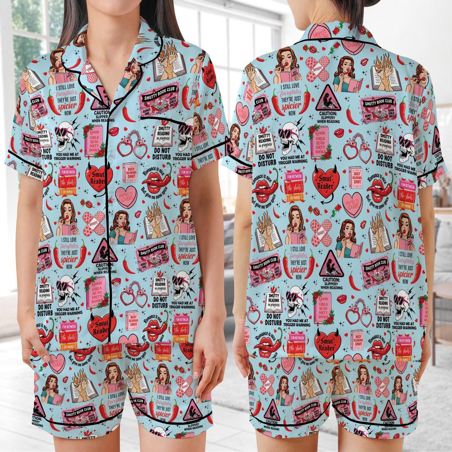 Smut Lover Satin Pajamas, Retro Spicy Book Sleepwear Gift, Smut Slut Bookish Spicy Pajamas, Funny Romance Novel Reader Gift, Spicy Romance