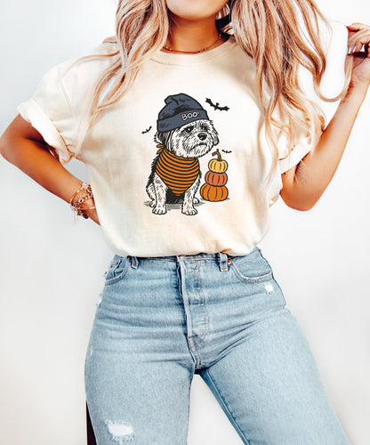 Comfort Colors® Halloween Dog Shirt, Boo Hat Black Dog Shirt, Cute Pumpkin Fall Pet Shirt, Cute Dog in Halloween Costume, Cute Halloween Dog