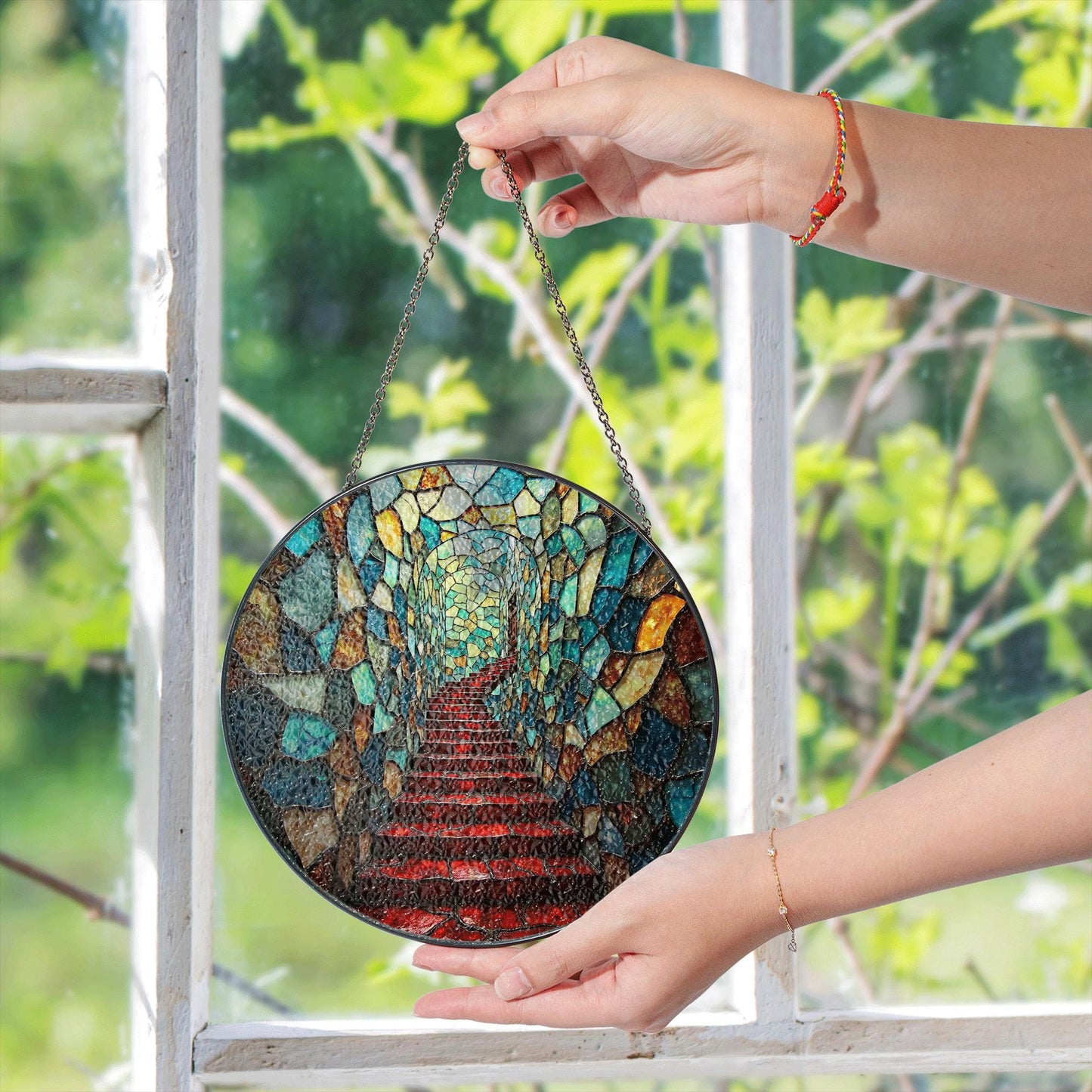 Suncatcher stained glass mosaic stairway art gift for mom Mothers Day gift housewarming gift