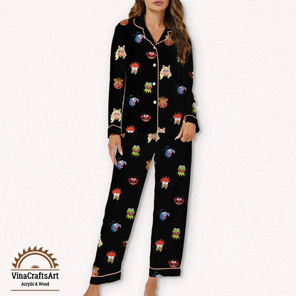 Muppet Pajamas Set, Cartoon Pajama Outfit, Gift for Muppet Fans, Kermit Animal Pajamas, Retro Cartoon Sleepwear, Gift for Muppet Fans