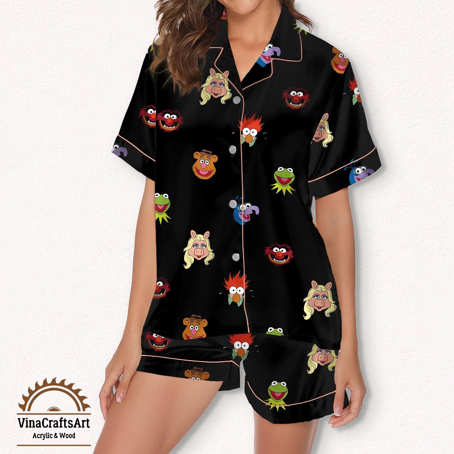 Muppet Pajamas Set, Cartoon Pajama Outfit, Gift for Muppet Fans, Kermit Animal Pajamas, Retro Cartoon Sleepwear, Gift for Muppet Fans