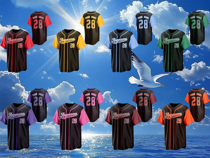 Custom Embroidered Pinstripe Baseball Jersey with Personalized Team Name and Number Baseball Couple Jersey Ideal for Sports Teams and Gifts