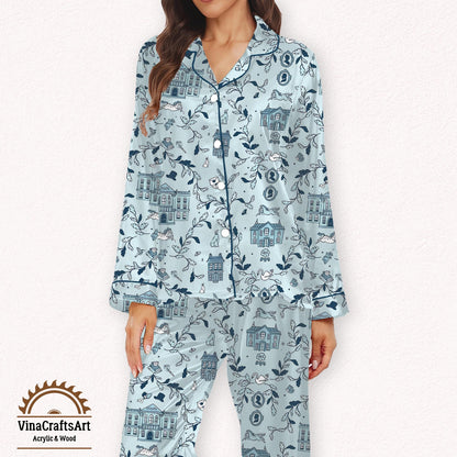 Pride and Prejudice Light Blue Journal Pajamas Set, Jane Austen Toile Print Sleepwear, Toile Print Sleep Set, Literary Loungewear Gift