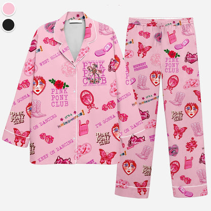 Pink Pony Club Pajamas, I'm Gonna Keep On Dancing PJS, Sapphic Lesbian Pride Music Pajamas, Western Princess Tour pajamas, LGBTQ Concert pjs