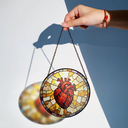 Anatomical Heart Art Glass Suncatcher Window Decor Unique Gift for Medical Student or Valentine's Day