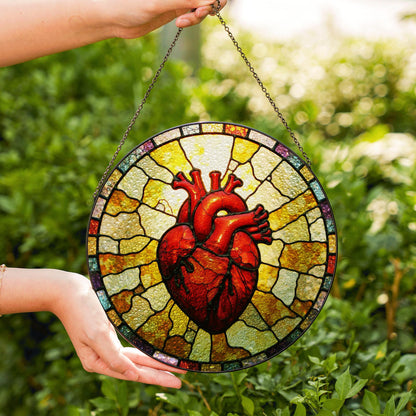 Anatomical Heart Art Glass Suncatcher Window Decor Unique Gift for Medical Student or Valentine's Day