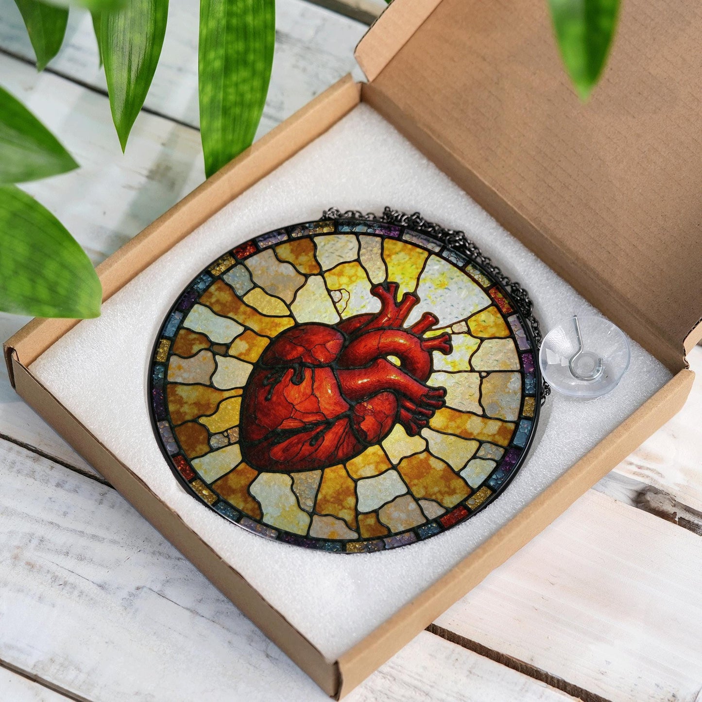 Anatomical Heart Art Glass Suncatcher Window Decor Unique Gift for Medical Student or Valentine's Day