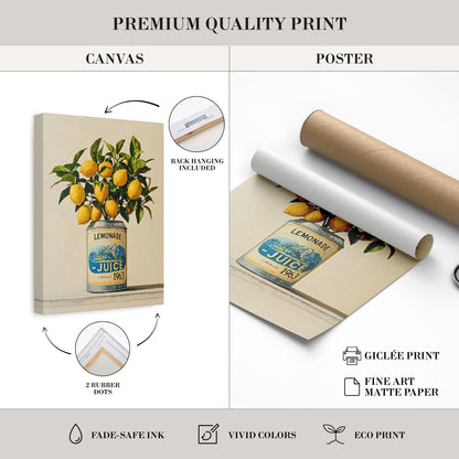 Lemonade Juice Tree Wall Art Botanical Kitchen Print Lemon Poster Dining Room Fruit Art Country Farmhouse Oil Painting Wall Art Poster Gift