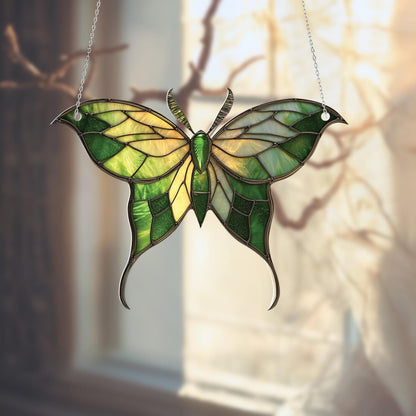 Green And Yellow Luna Moth Window Hanging Decoration, Nature Inspired Butterfly Design For Home, Garden, And Seasonal Room Decor
