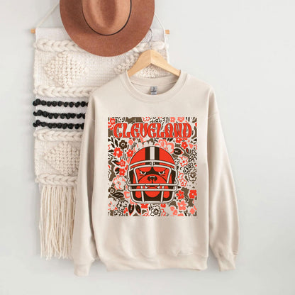 Cleveland Team Mascot Shirt, Floral Spirit Mascot Sweatshirt, Game Day Tee, Abstract Flower Football Sports Shirt, Cheerleader Gift Shirt