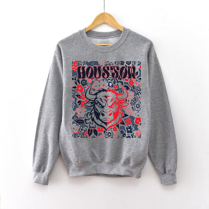 Houston Team Mascot Shirt, Floral Spirit Mascot Sweatshirt, Game Day Tee, Abstract Flower Football Sports Shirt, Cheerleader Gift Shirt